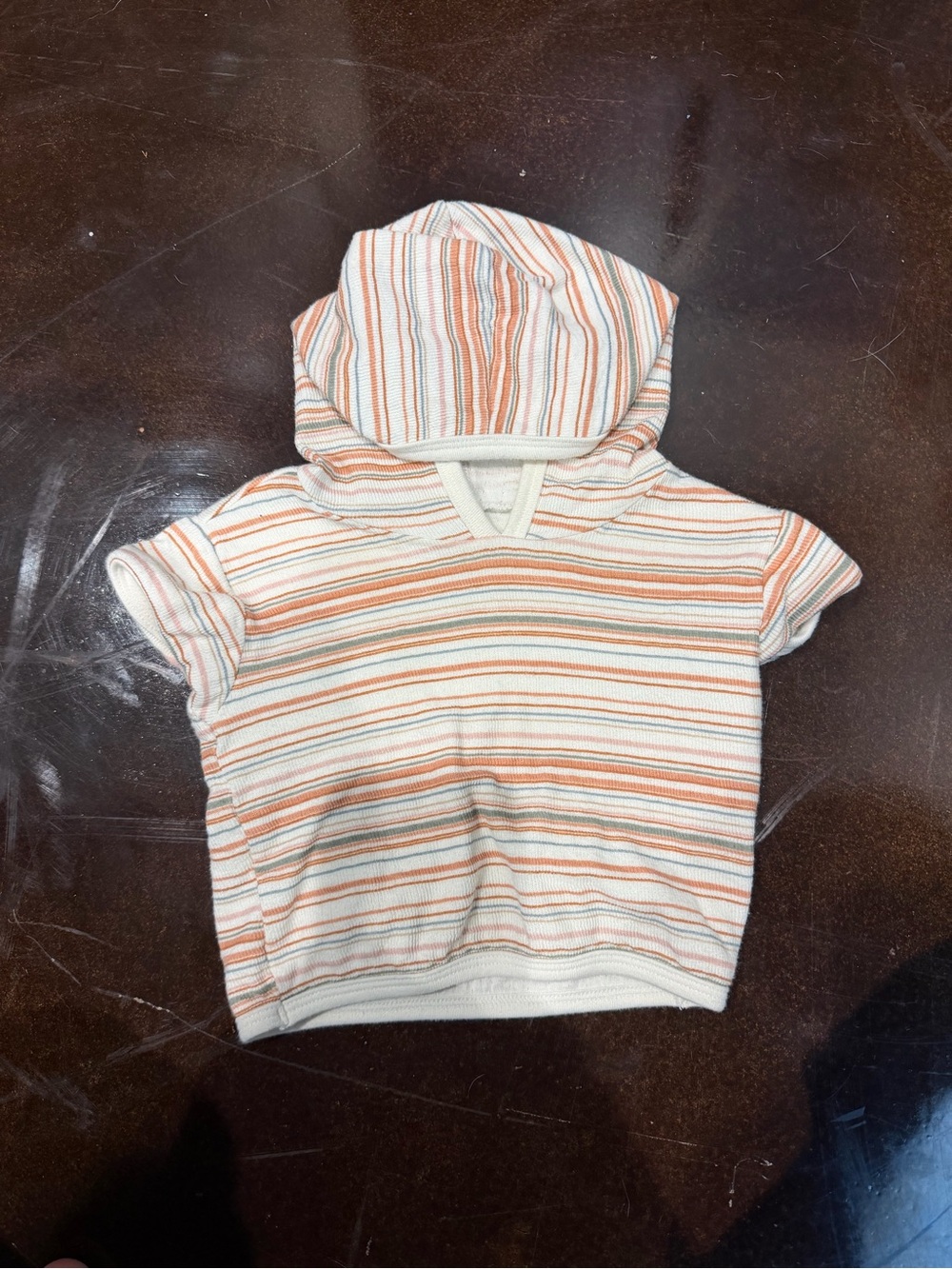 Striped Baby Hooded Tee - Orange & Cream